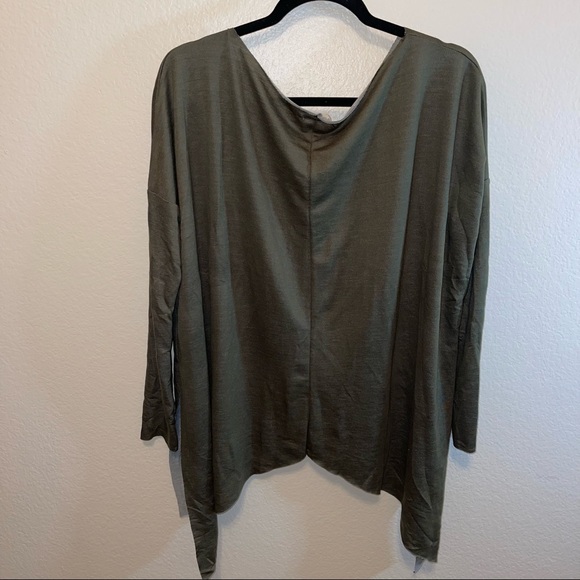 NWT Adora Solid Olive Green Boat Neck Split Side Asymmetrical Long Sleeve Top - Picture 13 of 17